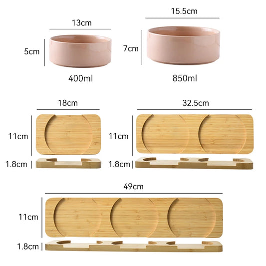 Ceramic Dog Bowl Set | Single, Double & Triple | Bamboo Stand | 6 Colors | 400ml & 850ml