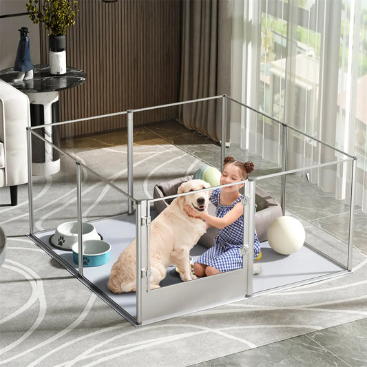Clear Acrylic Dog Playpen | 5 Sizes | Waterproof Pad | Indoor | Up to 44lbs