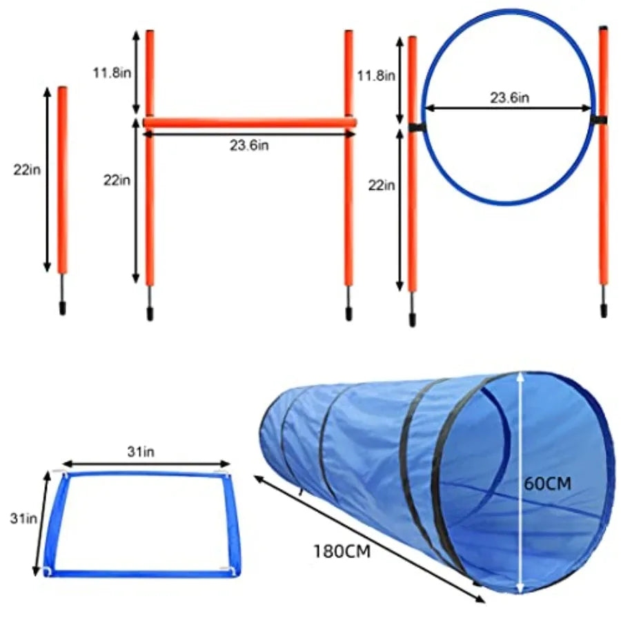 Dog Agility Training Starter Kit | Tunnel & 13 Weave Poles | Adjustable Obstacle Course