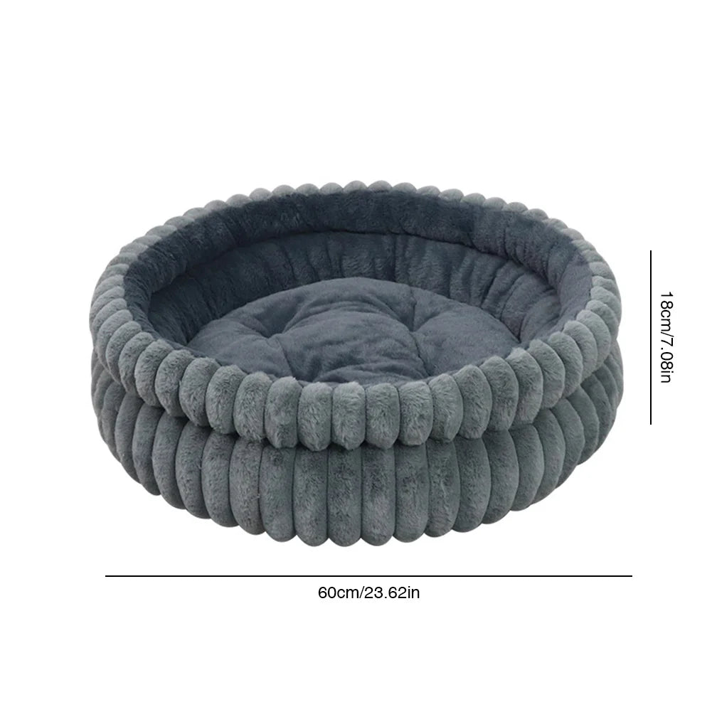 60CM Washable Round Cat Beds with Anti-Slip Bottom Calming Pet Bed Dog Beds & Furniture Load Capacity of 15 Kg for Indoor