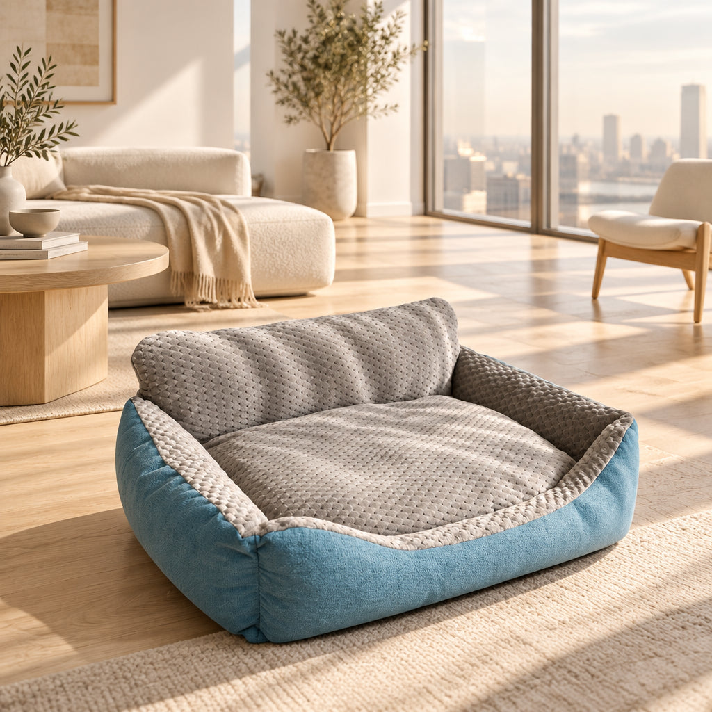 Plush Dog Sofa Bed | All-Season Comfort | M to XXL | Light Cyan