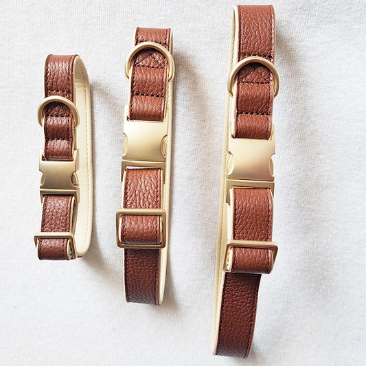 Luxury Genuine Leather Dog Collar for Small Breeds — Brown
