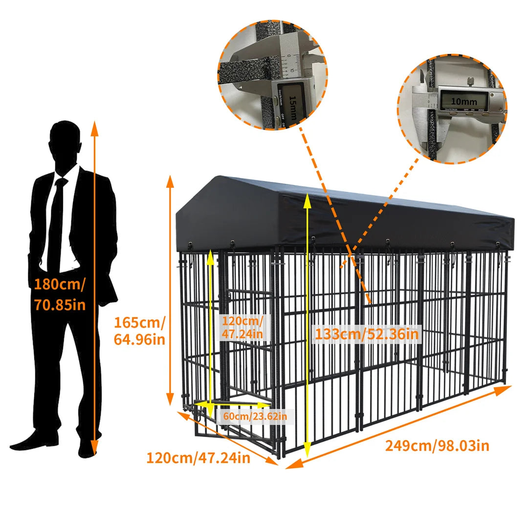 Heavy-Duty Outdoor Dog Kennel | Walk-In Metal Playpen | Waterproof Cover | 3 Sizes