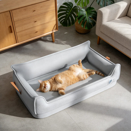 Luxury Dog Sofa Bed — High-Back Spine Support, Scratch-Resistant & Washable | Light Gray, Beige
