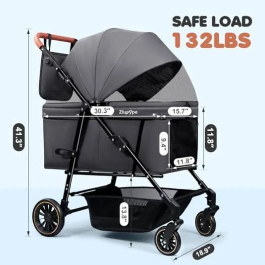 Extra Large Heavy-Duty Dog Stroller | Up to 132 lbs | Fits 2 Dogs | Large & Medium Dogs