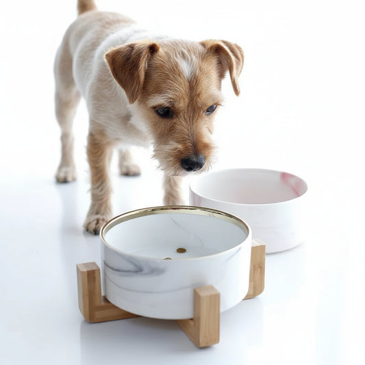 Marble Ceramic Dog Bowl Collection | Wood Stand | Single & Double | 14 Colors | 400ml & 850ml