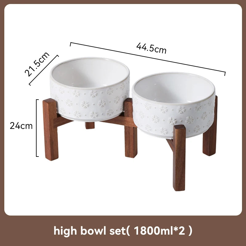 Ceramic Dog Bowl Set with Wooden Stand