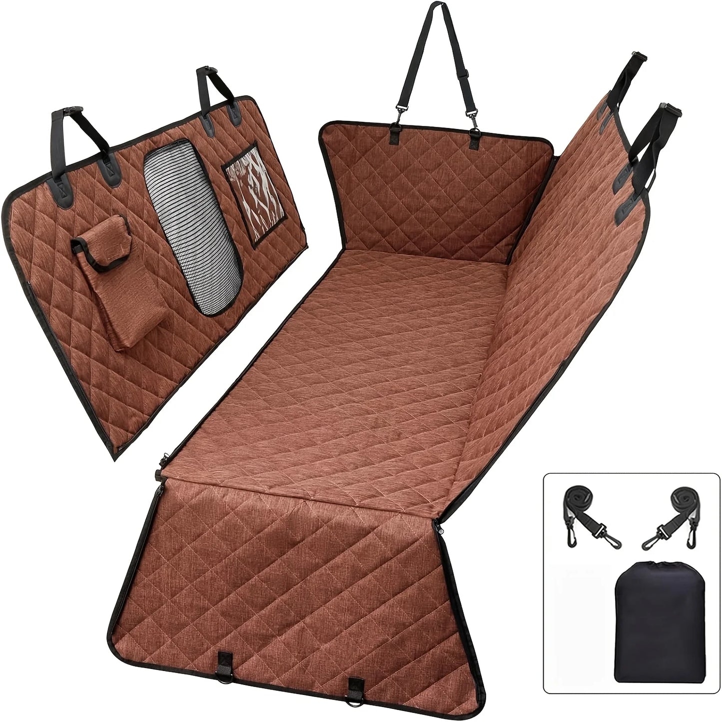Car Dog Cover For Back Seat - Luxury Pet Hammock With Mesh Window & Big Pocket For Cars, SUVs, Trucks - Washable, Scratch & Slip