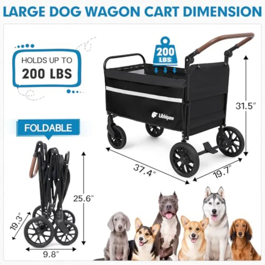 Foldable All-Terrain Dog Wagon with Ramp | Medium & Large Dogs | One-Step Brake