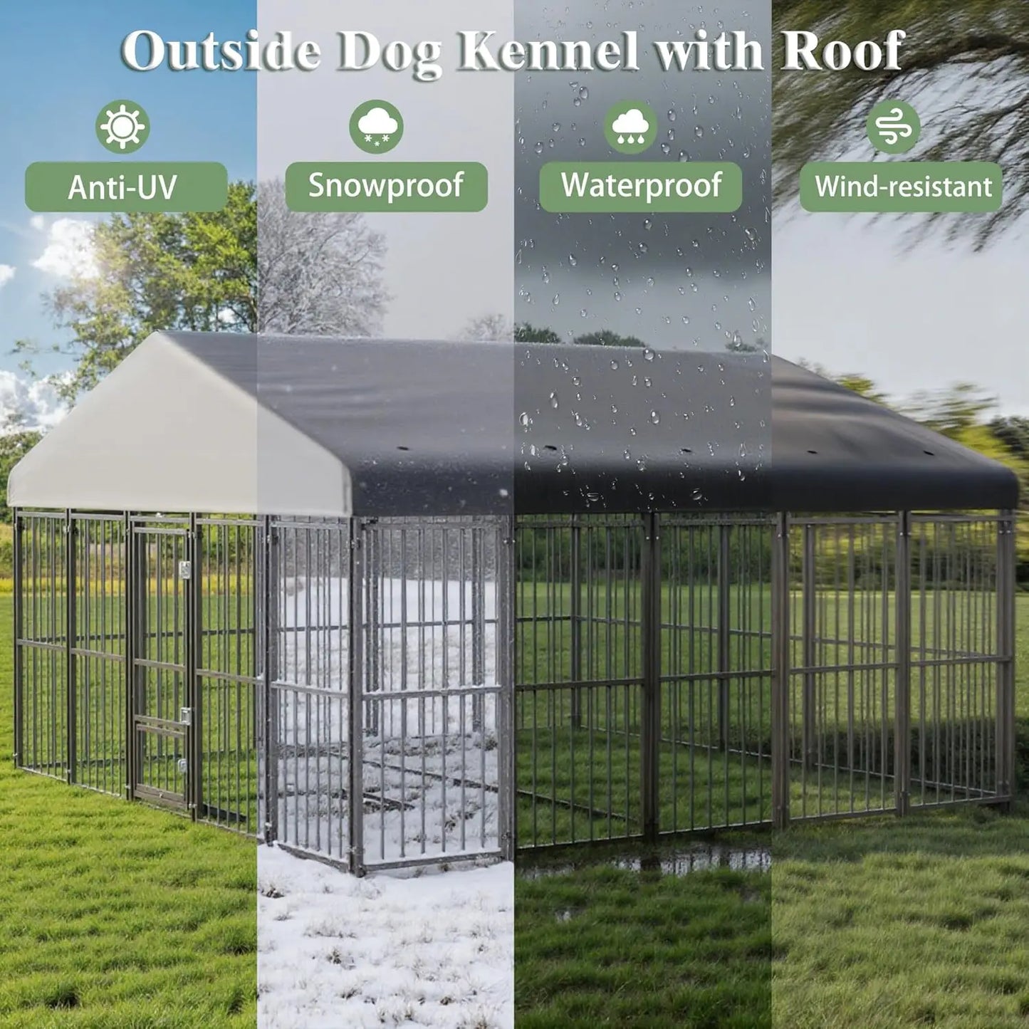 10×14 FT Large Outdoor Dog Kennel with Roof — Heavy Duty, Double Lock Door & Feeding Door