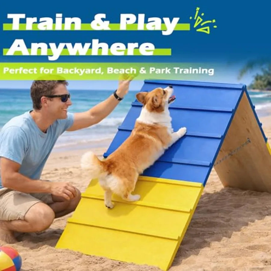 Dog Agility A-Frame | Large 84x24 Non-Slip Surface | 2 Chains | Backyard Agility Equipment