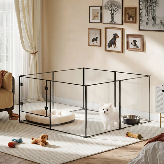 8-Panel Clear Acrylic Dog Playpen | 5th Gen | 3mm Thick | 2 Heights | Indoor | Up to 44lbs