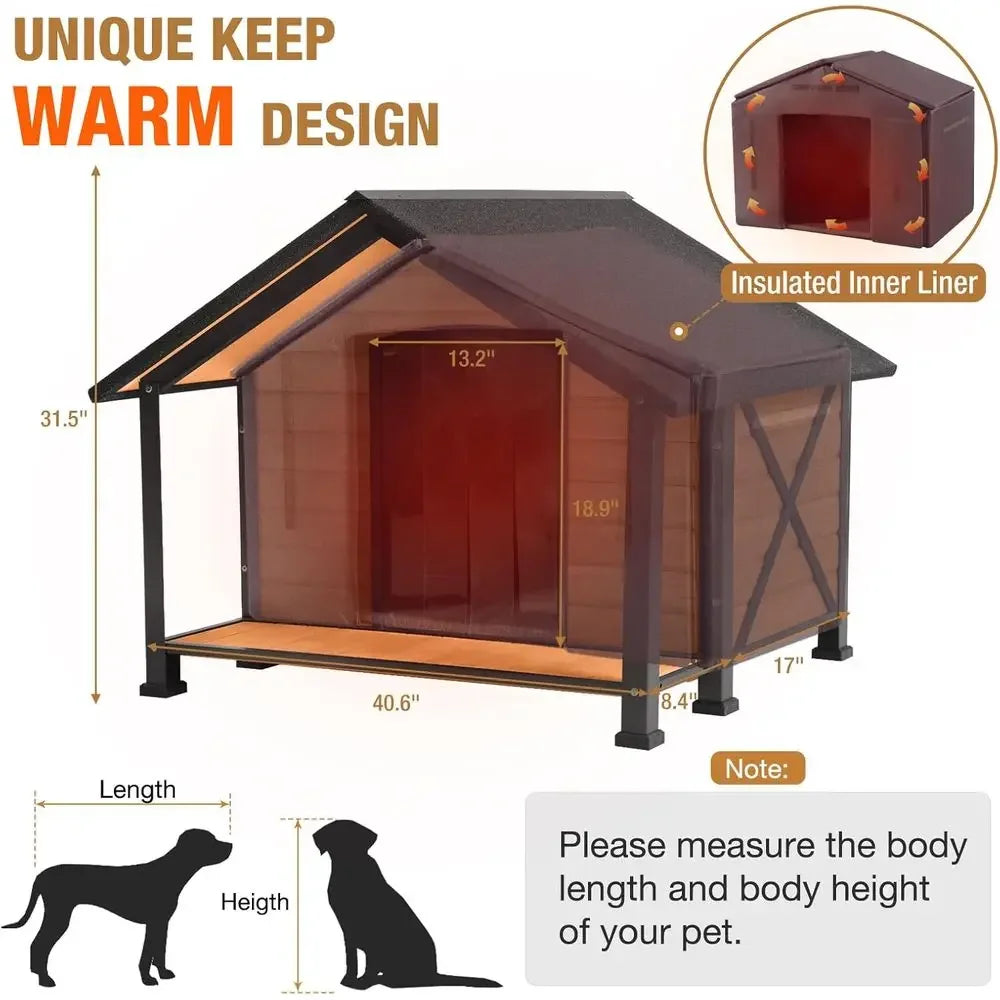 Insulated Wooden Dog House with Removable Liner | Brown