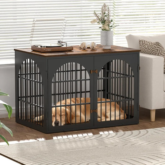 42" Heavy Duty Dog Crate Furniture for Large and Medium Dogs, Decorative Dog Kennel Indoor, Wooden Metal Dogs Cage,Customized