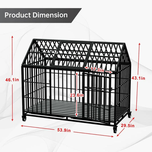 Duty Dog Crate Large Dog cage Strong Metal Dog Kennels for Large Dogs Top Open with 2 Doors 4 Lockable Wheels,Customized