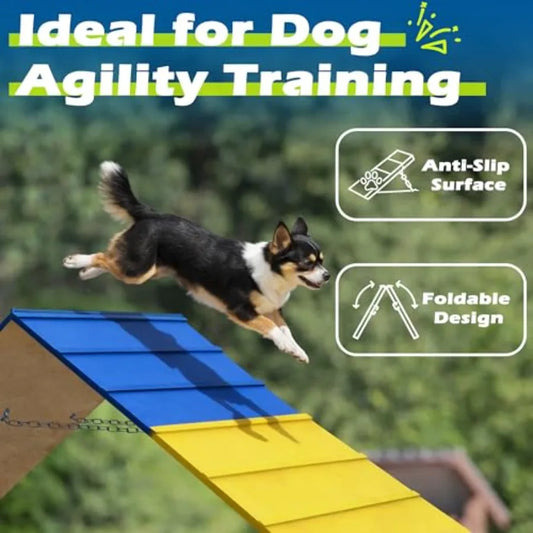 Dog Agility A-Frame | Large 84x24 Non-Slip Surface | 2 Chains | Backyard Agility Equipment