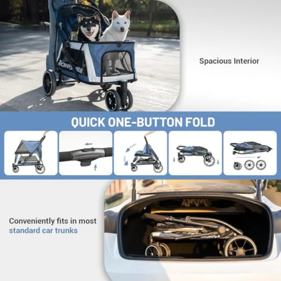 EchoSmile 3-Wheel Dog Stroller | Foldable, All-Terrain | Brakes | Small & Medium Dogs