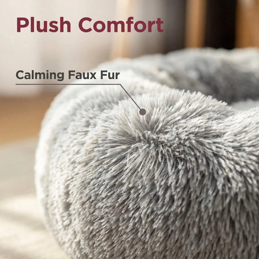 Calming Donut Dog Bed | Anti-Anxiety Round Cushion | Washable | 5 Sizes | Light Grey