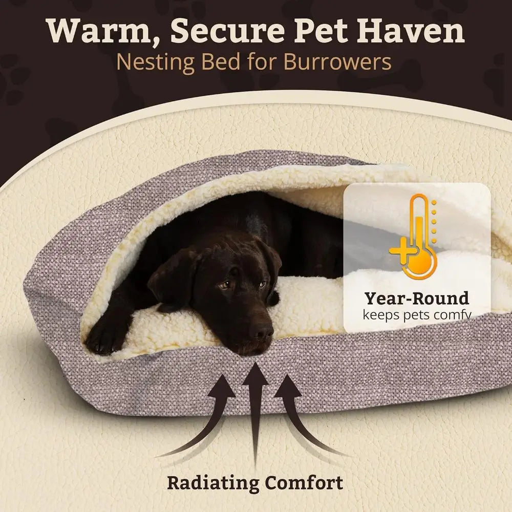 Hartelier Cozy Cave Dog Bed | Calming Burrow Bed with Removable Cover