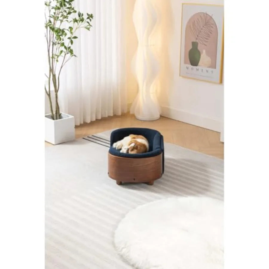 Scandinavian Elevated Dog Sofa | Walnut Bentwood Frame & Cashmere Cushion