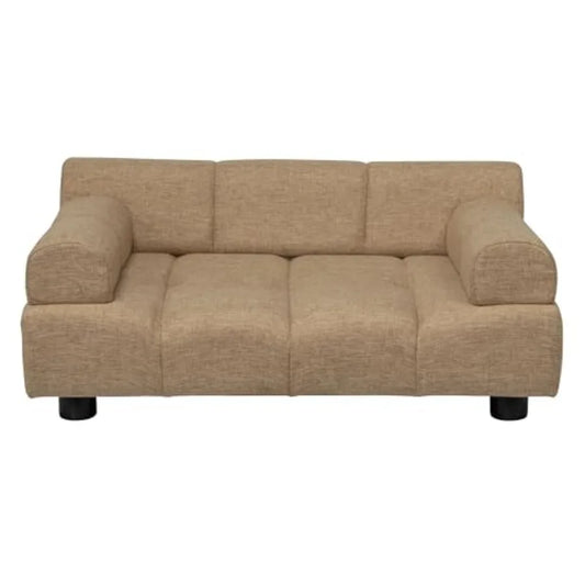 Puffer Pet Sofa Bed | Tufted Cushion & Armrest | Stylish Indoor Dog Furniture | Sand