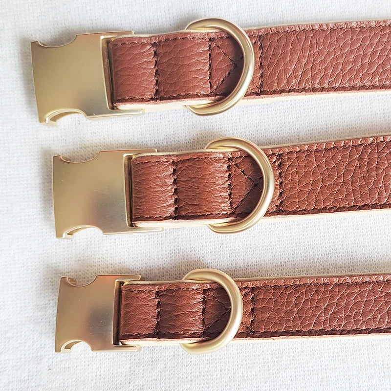 Luxury Genuine Leather Dog Collar for Small Breeds — Brown