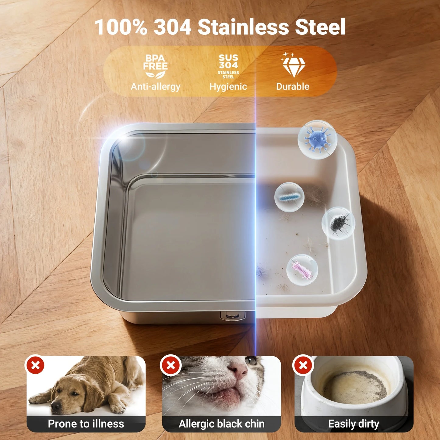 3.17gal/3.96gal/4.76gal Automatic Dog Water Fountain, Stainless Steel Pet Water Feeder, Wider Deeper Mouth, 5-Layer Filtration,