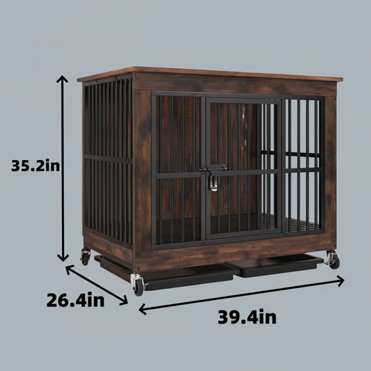 Wooden Dog Crate with Wheels