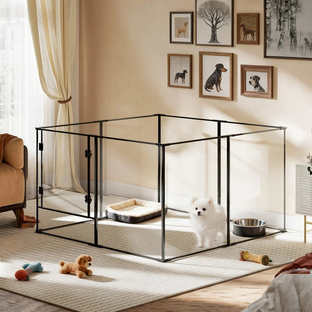 Clear-Panel Dog Playpen | 8 Panels | 48 × 48 in. | 24 or 30 in. High