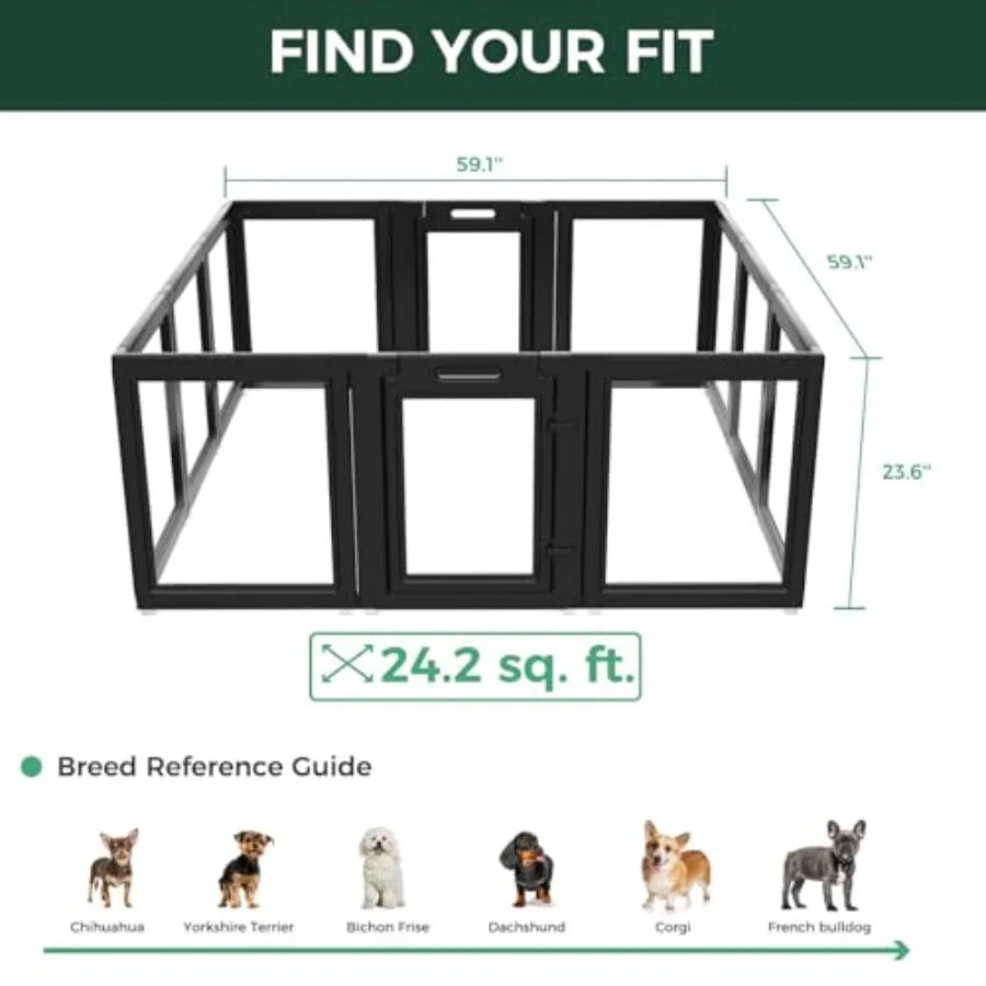 Acrylic Indoor Dog Playpen for Puppies & Small Dogs — 24", 12 Panels, Black