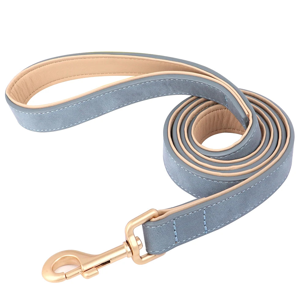Soft Padded PU Leather Dog Collar & Leash Set — Adjustable, S/M/L/XL