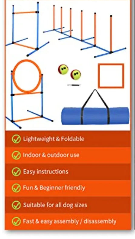 72-Piece Dog Agility Obstacle Course | Hurdles, Tunnel & More | Indoor & Outdoor Training