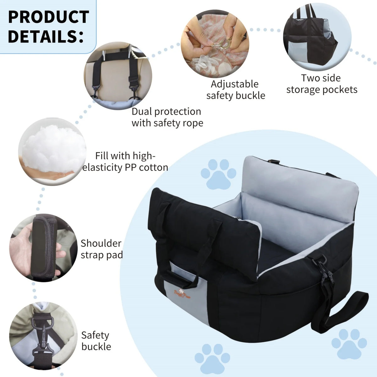 Small Dog Booster Car Seat | Carrier & Travel Bed | Washable Cushion | Up to 22 lbs | Black or Forest Green