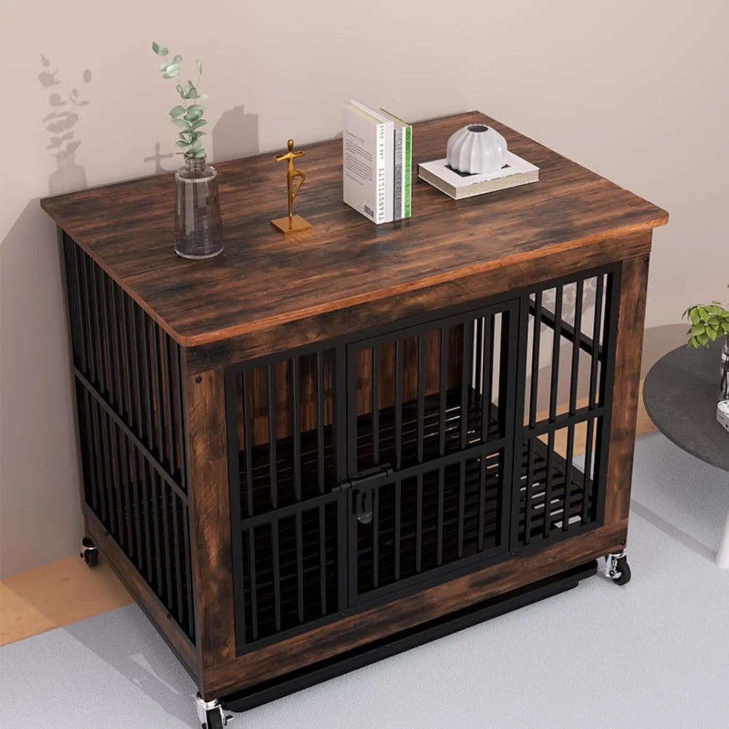 Wooden Dog Crate with Wheels