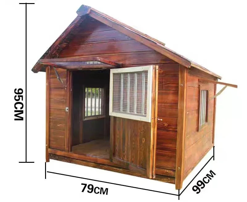 Outdoor Wooden Dog Kennel & Pet House — Breathable, Easy Assembly, Natural Log Finish