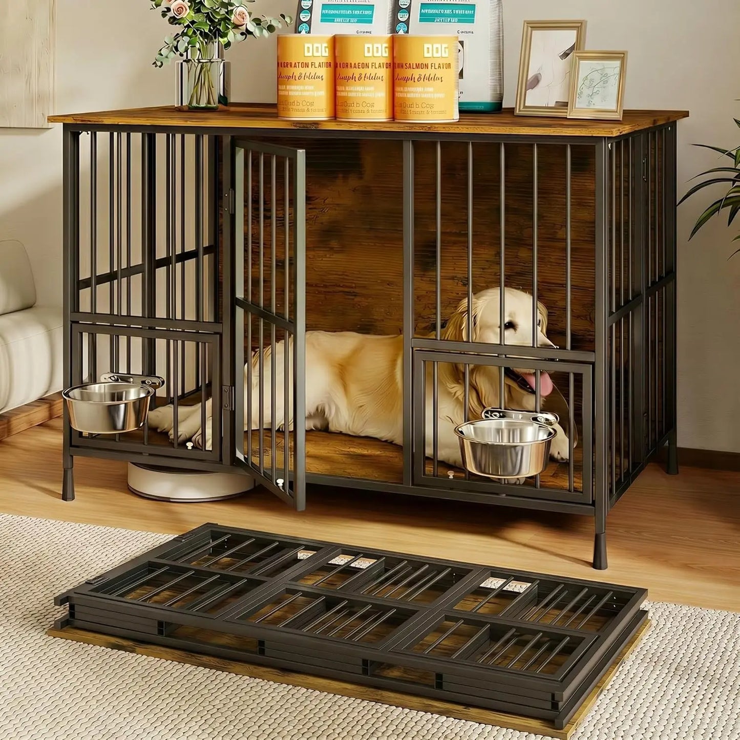 Large Foldable Dog Crate Furniture, Dog Kennel with Storage Top, Wooden Dog Crate Table for Medium to Large,Customized