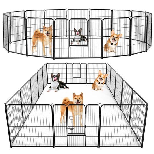 16-Panel Foldable Metal Dog Playpen — 32" Height, Indoor & Outdoor Pet Fence