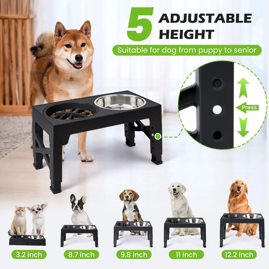 Adjustable Elevated Dog Feeder | Double Stainless Steel Bowls | Food & Water | Small to Large Dogs