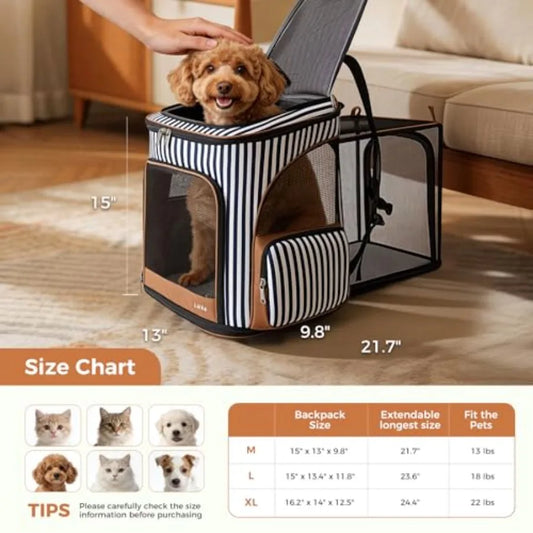 Expandable Pet Carrier Backpack | Breathable Mesh, Safety Leash | Small Dogs & Cats