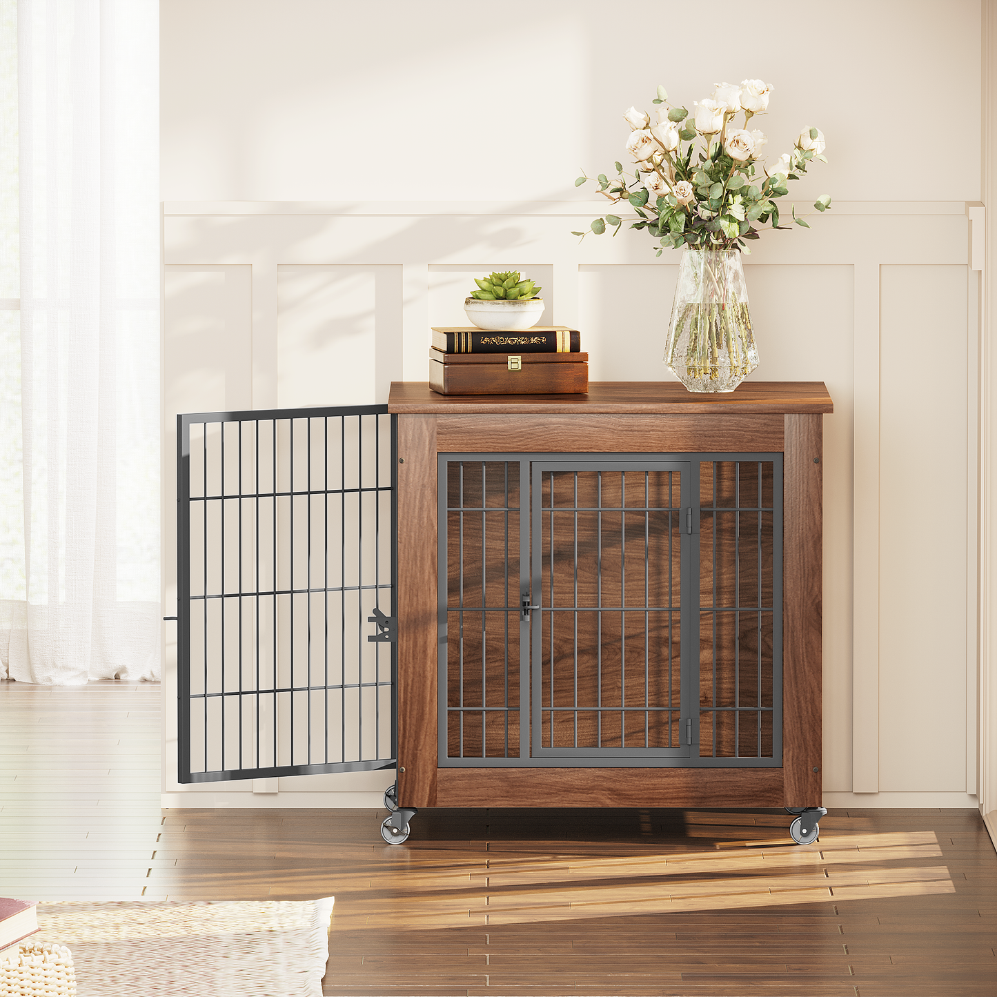 Dog Crate Furniture with Wheels