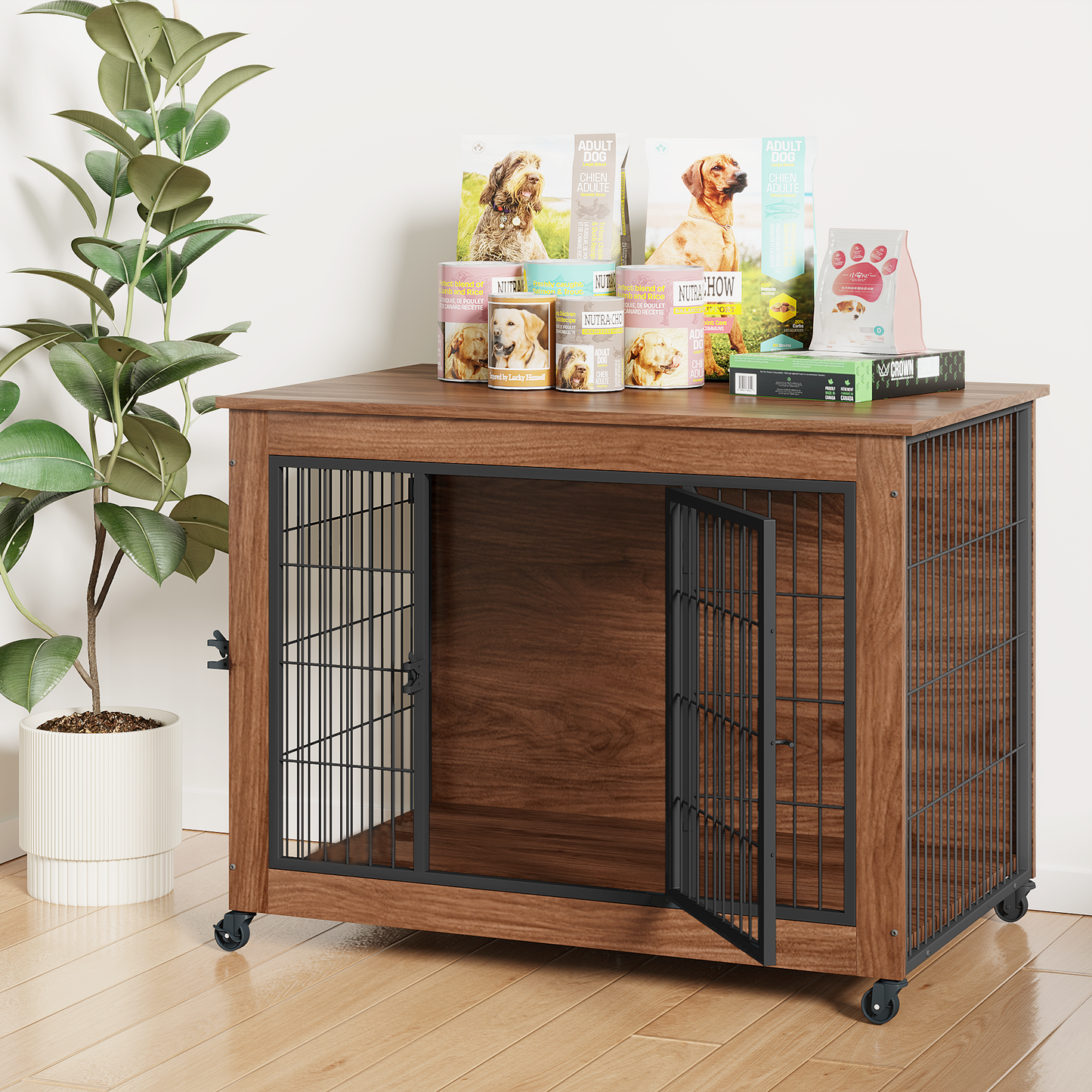 Dog Crate Furniture with Wheels