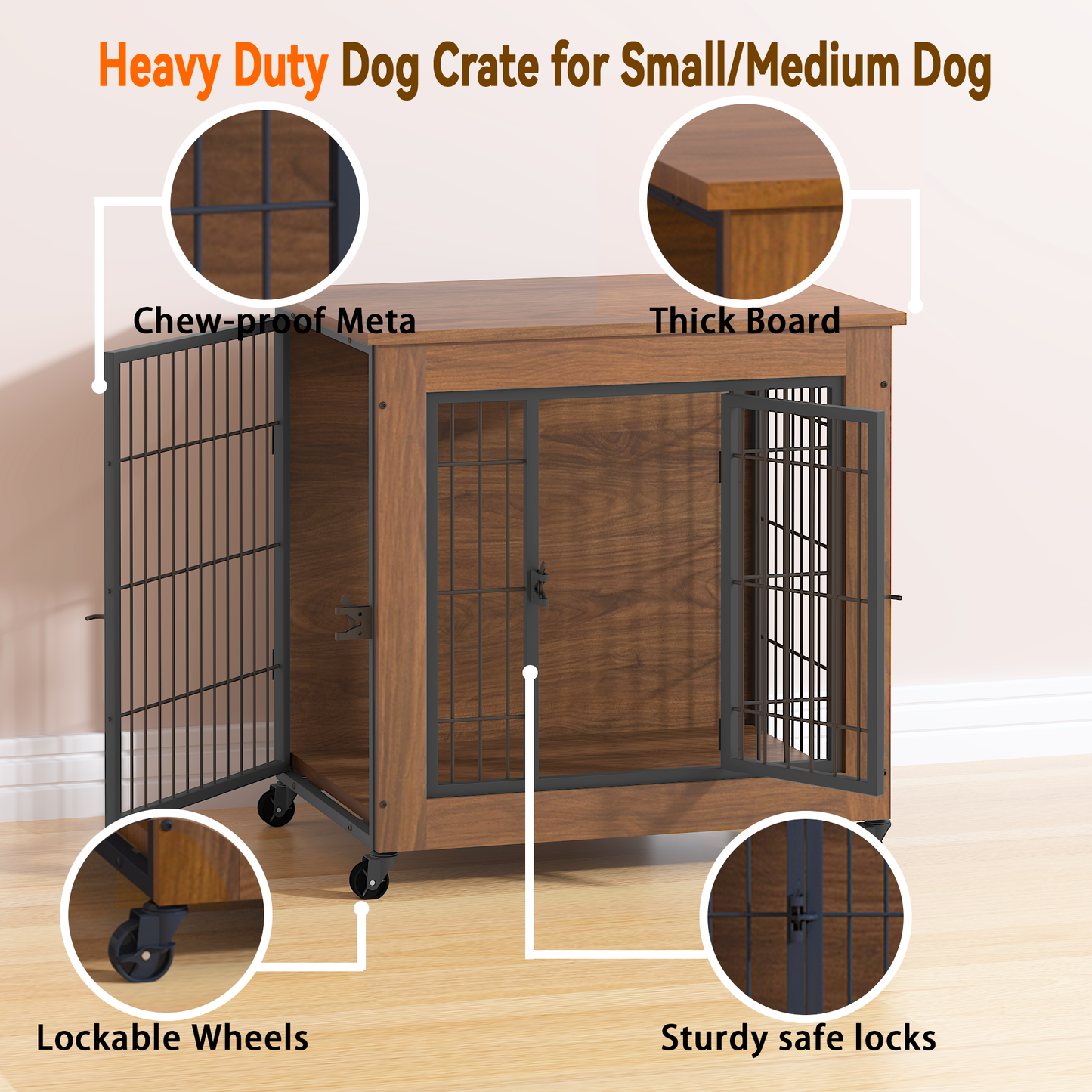 Dog Crate Furniture with Wheels