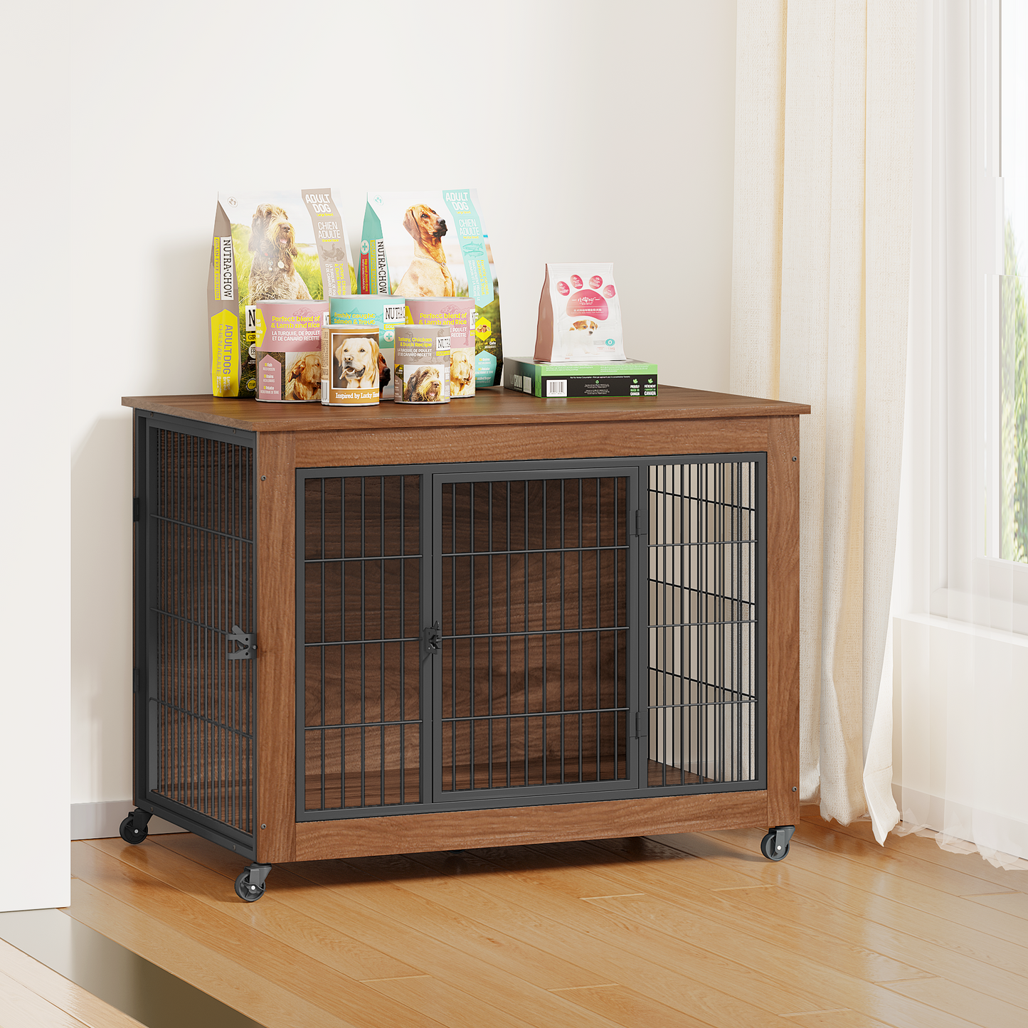 Dog Crate Furniture with Wheels