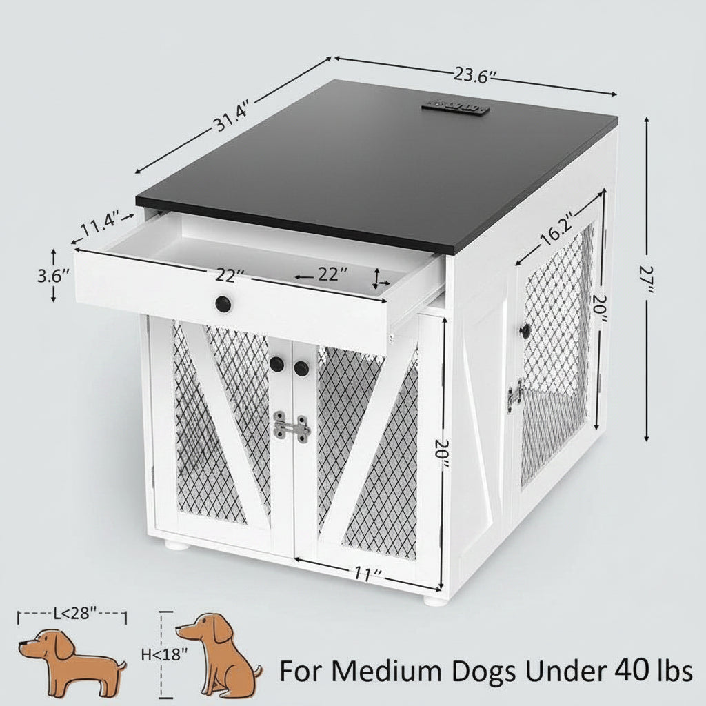Dog Crate End Table with Drawer & USB Charging