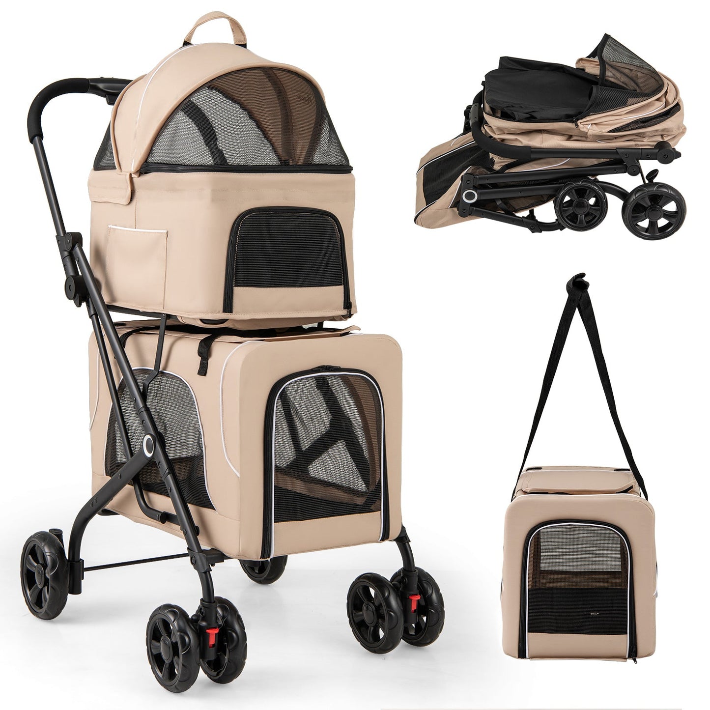 Double Pet Stroller – Beige