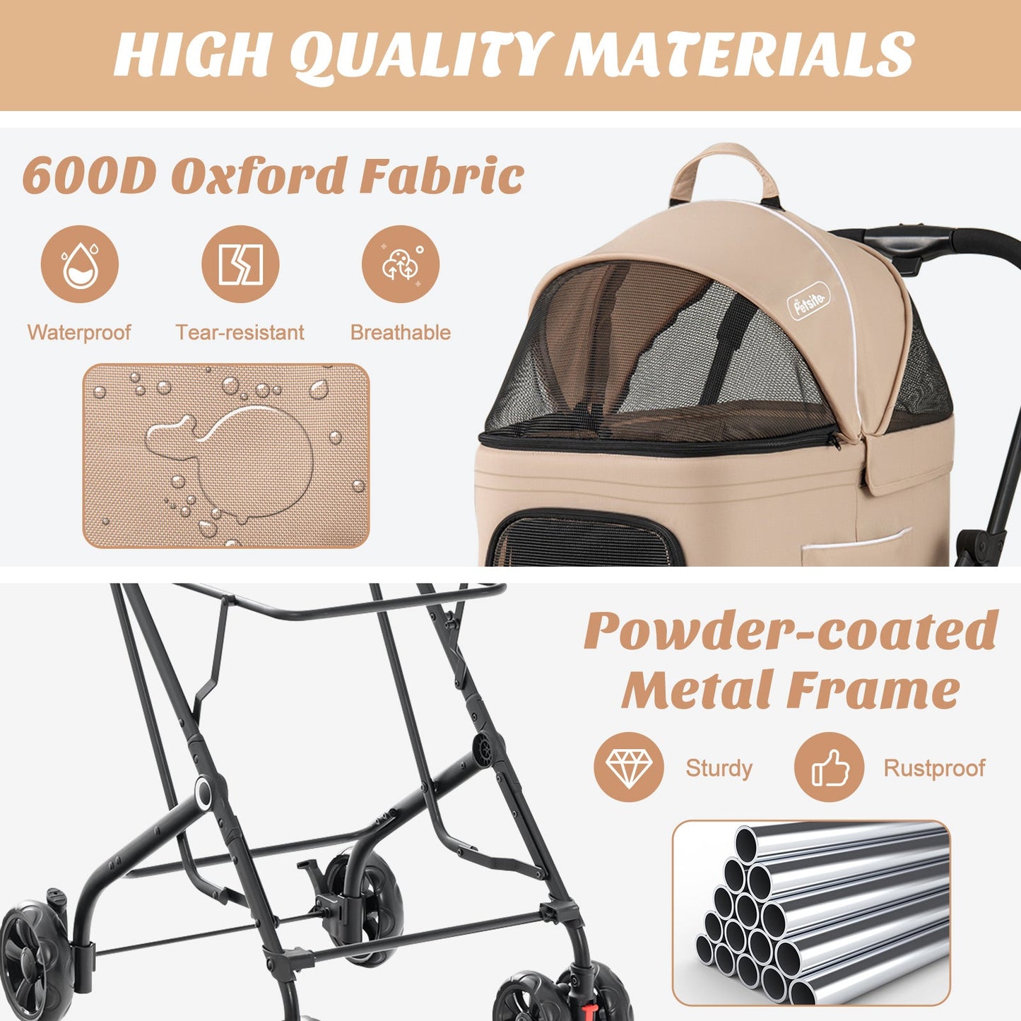 Double Pet Stroller – Beige