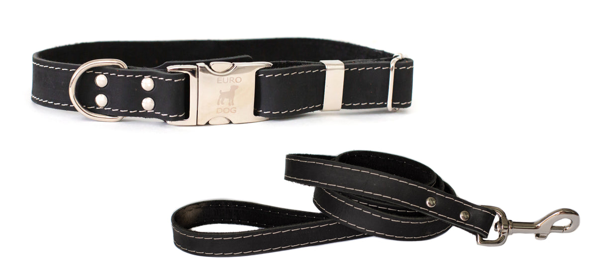 Quick-Release Leather Dog Collar and Leash Set
