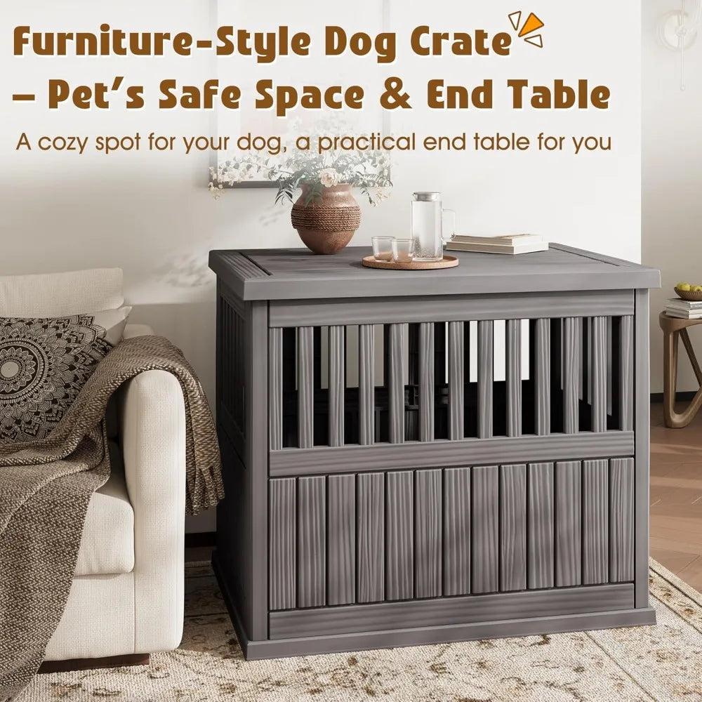 Dog Crate Furniture, Heavy Duty Dog Crate for Large and Medium Dog, Lockable Indoor Outdoor Dog Kennel & End Table，Customized