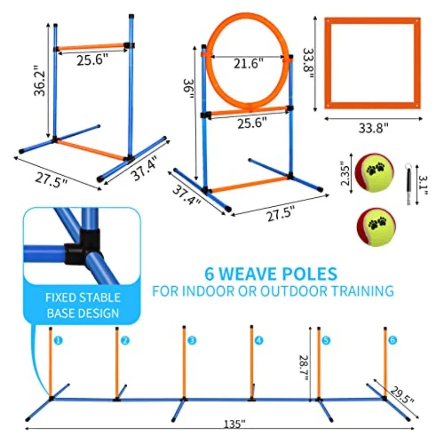 72-Piece Dog Agility Obstacle Course | Hurdles, Tunnel & More | Indoor & Outdoor Training