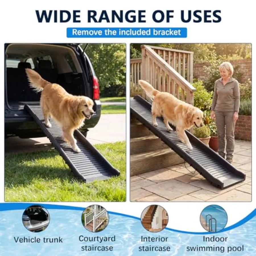 61-Inch Dog Pool Ramp | Foldable, Non-Slip | 20-Inch Support Legs | 200 lbs | Above & In-Ground Pools